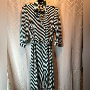 H & M Knee Length Belted Button Front Dress NWT